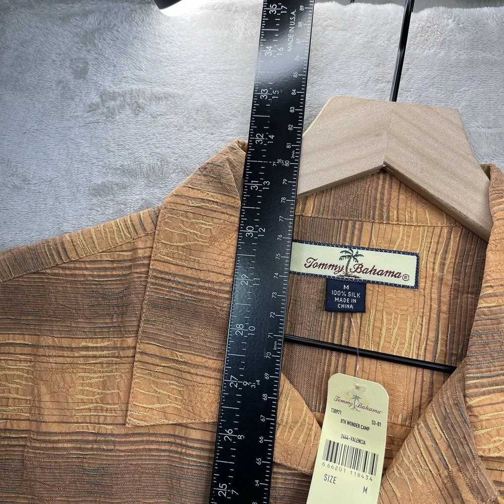 Tommy Bahama Shirt Men's M Silk Orange Brown Striped Short Sleeve NEW